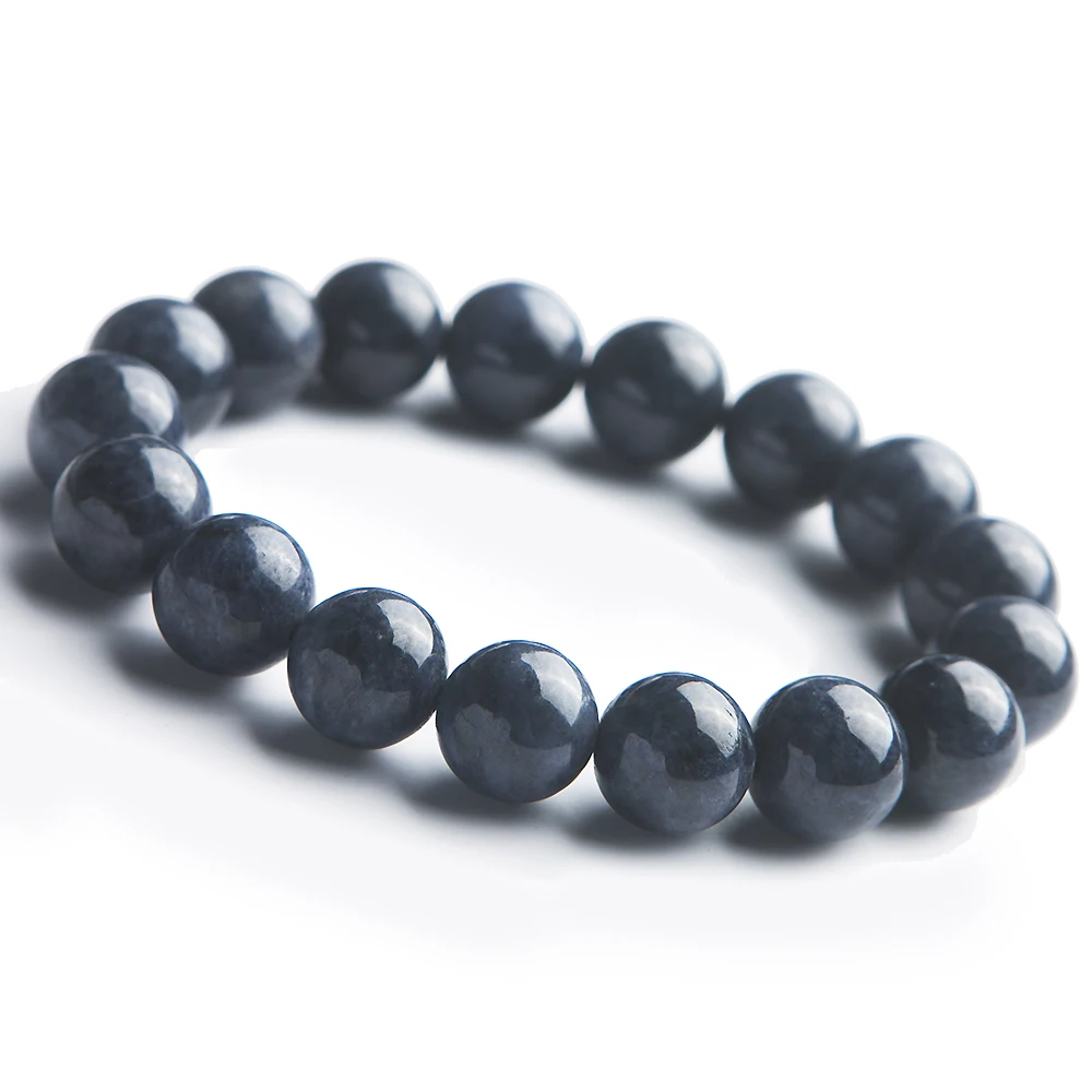 

Genuine Natural Blue Sapphire Gemstone Bracelets 12mm For Women Female Man Stretch Crystal Round Beads Bracelet AAAA