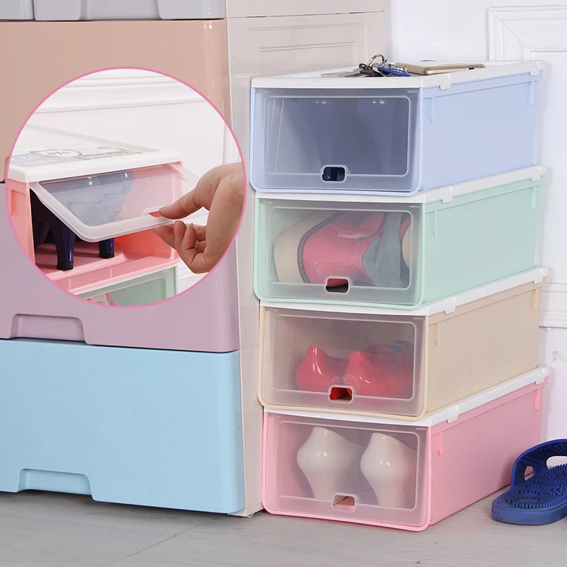 

4PCS New small Eco-Friendly Plastic Shoe Storage Box Case Rectangle Pp Drawer Organizer shoe box