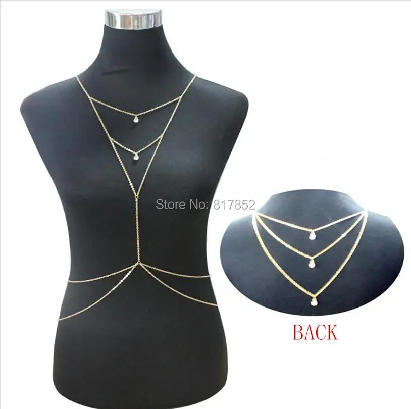 Fashion Style WRB54 Women Gold colour Chains Gold Rhinestone Beads
