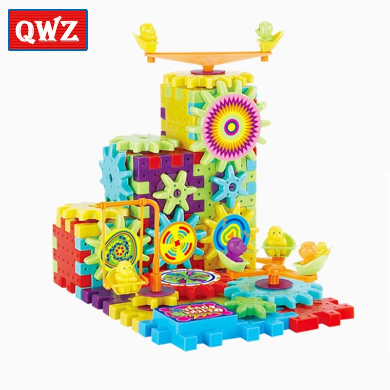 Without Box QWZ 81 шт. электрические шестерни 3D Модели Строительные наборы пластиковые кирпичные блоки Развивающие игрушки для детей Подарки для детей - Цвет: Without Box