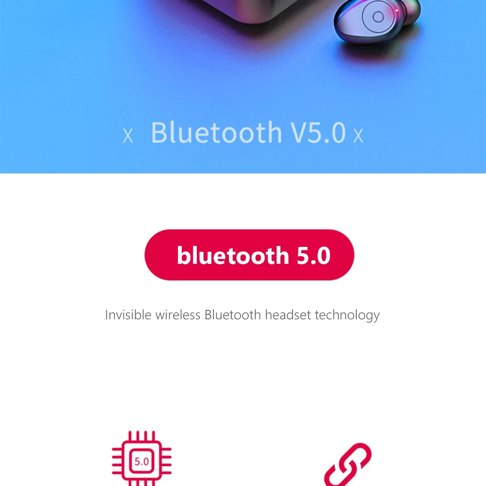 TWS Bluetooth наушники V5.0 беспроводные наушники HIFI наушники стерео бас гарнитура с микрофоном 1500 мАч перезаряжаемый мобильный телефон