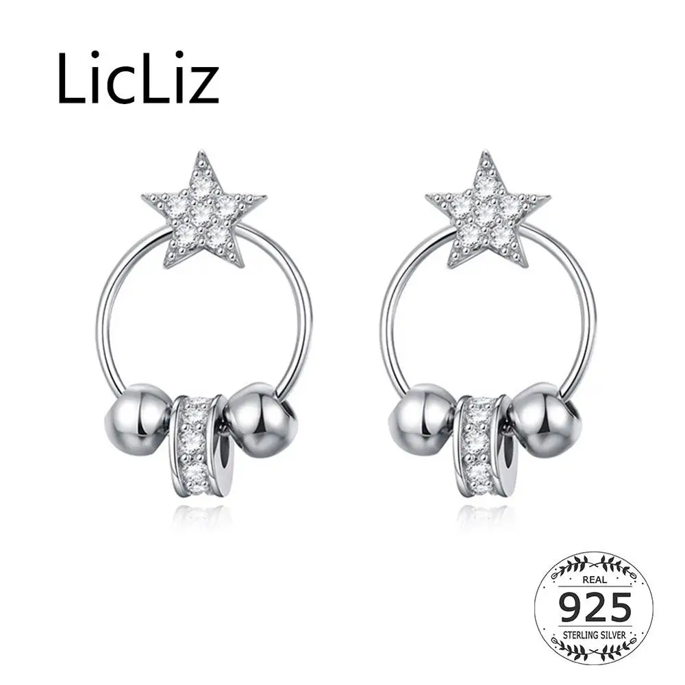 

LicLiz 2019 New 925 Sterling Silver Star and Charm Zircon Stud Earring for Women White Gold CZ Crystal Charm Jewelry Gift LE0654