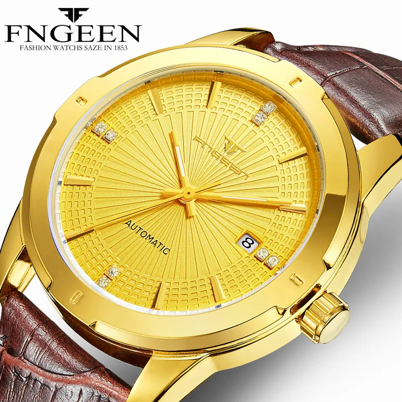 

Relojes FNGEEN Mens Watches Brand Luxury Men Military Waterproof Luminous Wristwatch Male Leather Mechanical Watch Gold Clock