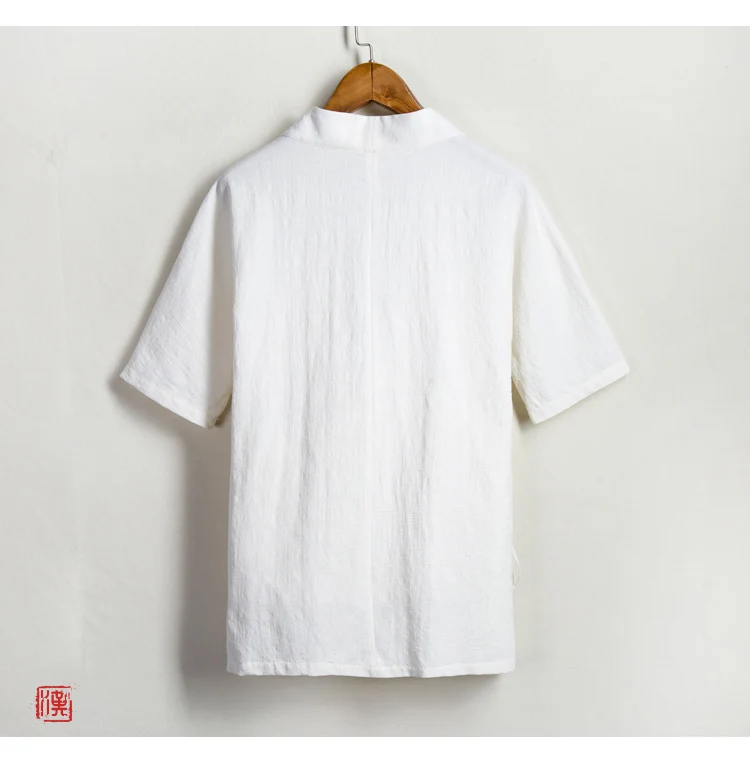SHANBAO Летняя мужская рубашка из хлопка и льна, Высококачественная брендовая Ретро рубашка в китайском стиле, однотонная Свободная Повседневная рубашка с короткими рукавами