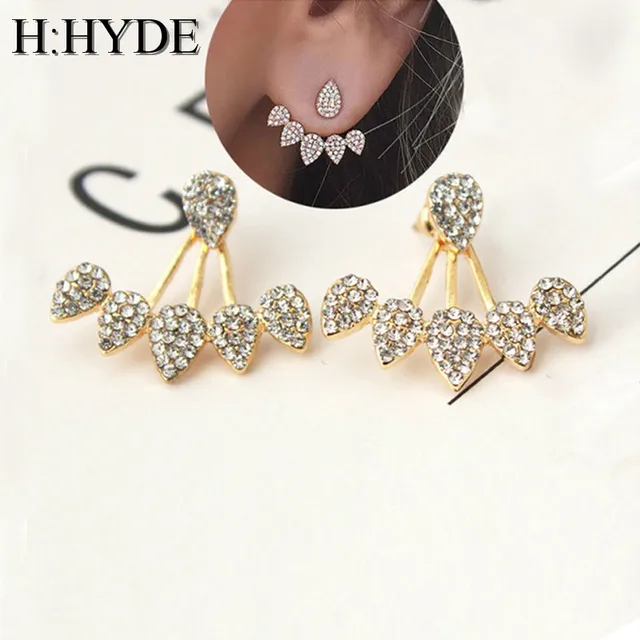 H:HYDE 2018 Lotus Crystal Jacket Flower Stud Earrings For Women fashionJewelry D H:HYDE 2018 Lotus Crystal Jacket Flower Stud Earrings For Women fashionJewelry D