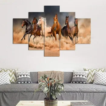 

5 Panel Printed Canvas Art Animal Horse Decorative Wall Art Picture Home Decoration Modular Painting Living Room