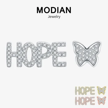 

Modian New Arrival 925 Sterling Silver INS Butterfly Clear CZ HOPE Letter Stud Earrings For Women Cute Fashion Silver Jewelry