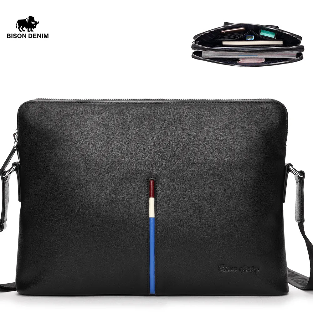 

BISON DENIM Brand Handbag Men Shoulder Bags Business Casual Genuine Leather Crossbody Bag Briefcase Men's Messenger Bag