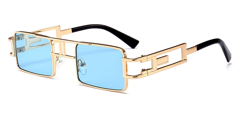 Peekaboo мужские прямоугольные солнцезащитные очки стимпанк Мужская металлическая оправа золотой черный красный плоский верх Квадратные Солнцезащитные очки для женщин - Цвет линз: clear blue
