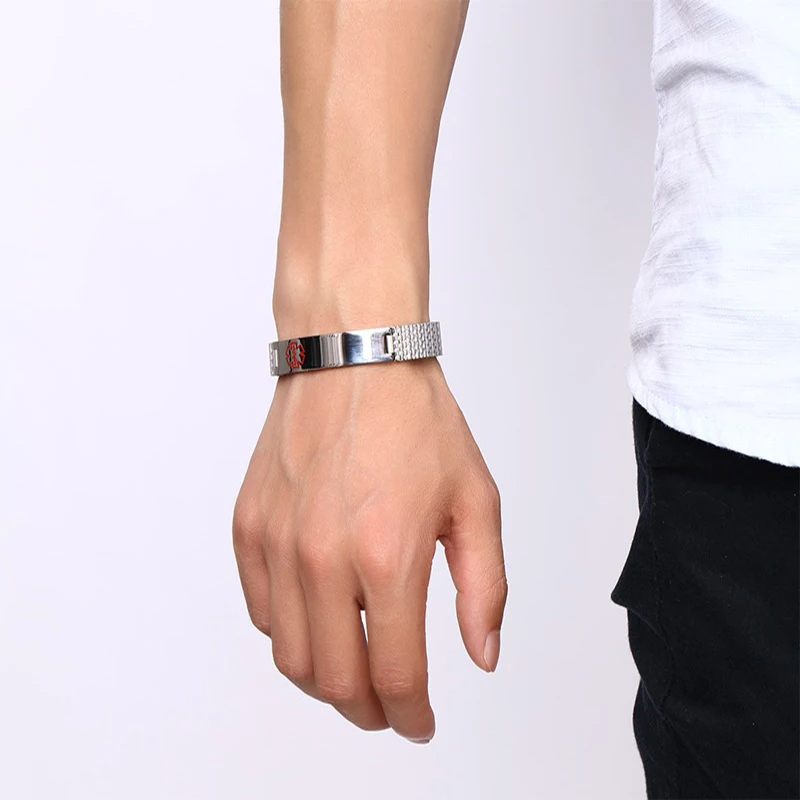 Vnox Free Engraving-Unisex Stainless Steel Medical Alert ID Stretch Bracelet for Men and Women Jewelry stainless steel bracelet medical alert bracelet