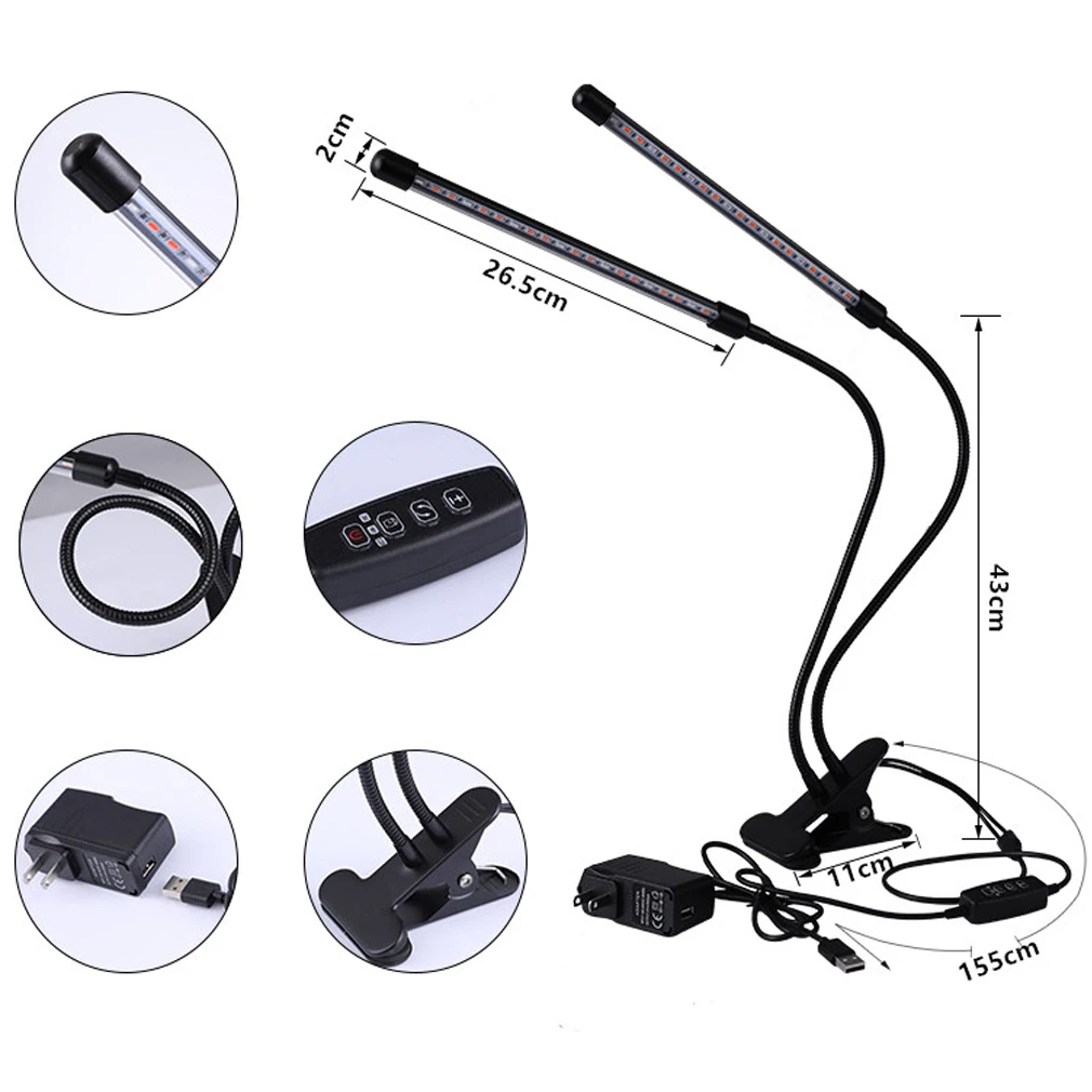 Гидропонный светодиодный светильник с зажимом для роста, лампа для растений, Полная спектр, водонепроницаемая для дома и улицы, лампа для роста