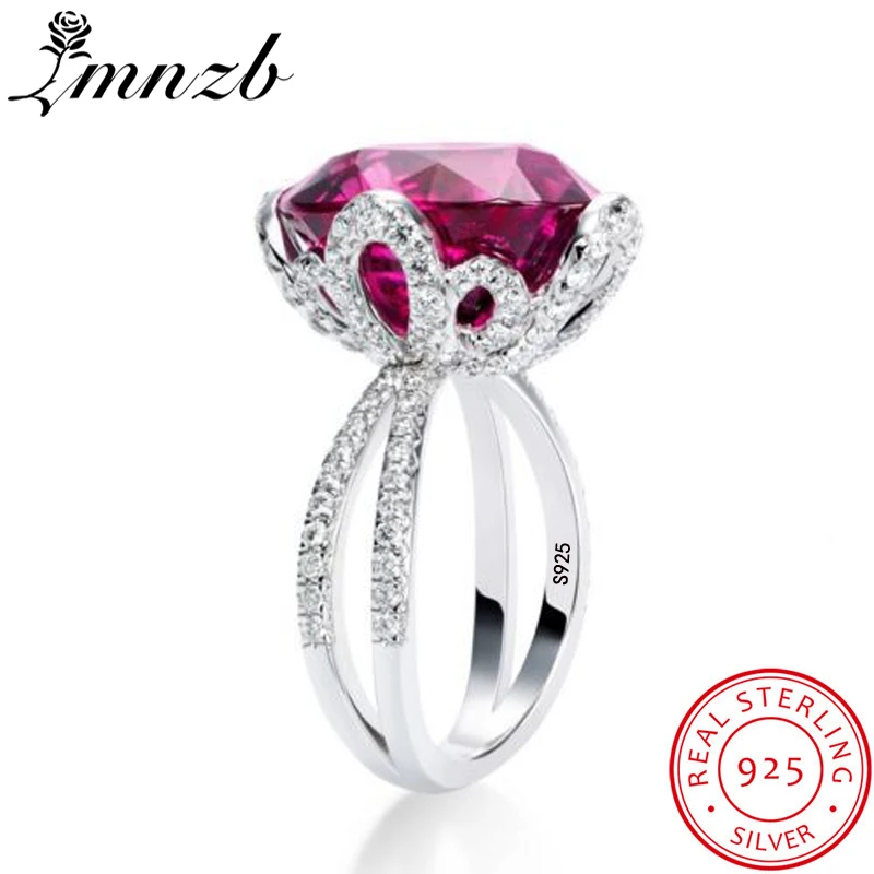 

LMNZB New Fashion Natural 6 Carat Red Gem Stone Ring Original 925 Solid Silver Jewelry Wedding Party Rings for Women LRA0378
