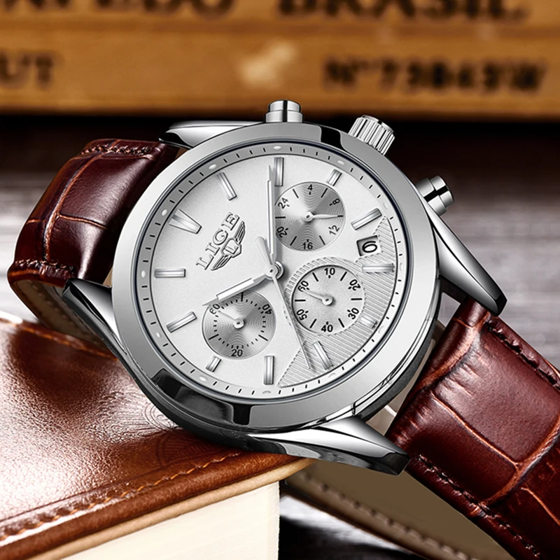 Relojes Hombre 2019 LIGE Mens Watches Top Brand Luxury Brown Leather Business Quartz Watch Men Mili