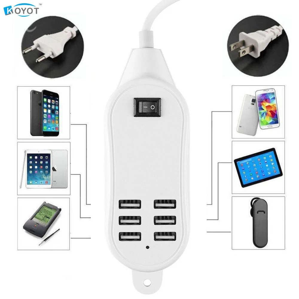 6 USB Port Multi function Wall Dock Charger EU US Plug Phone USB Power Adapter For iPhone 5 6 6s