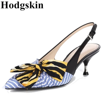 

Elegant Thin High Heel Blue Stripe Butterfly-knot Pumps Buckle Strap Slingback Summer Sandals Female Hollow Dress Party Footwear