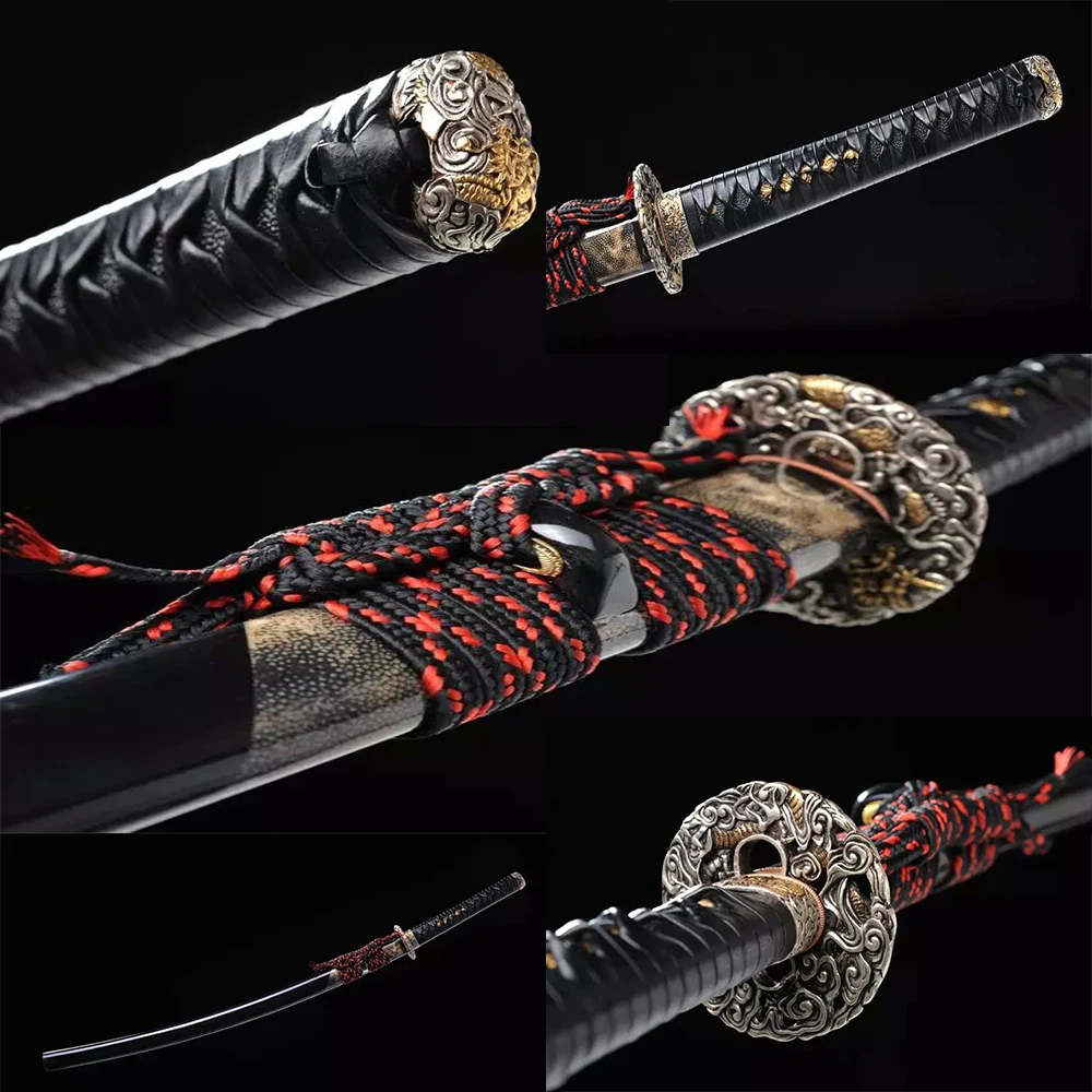 

Handmade Casting katana Japanese Samurai Sword T10 steel carving Crack sheath Iron fittings Collection