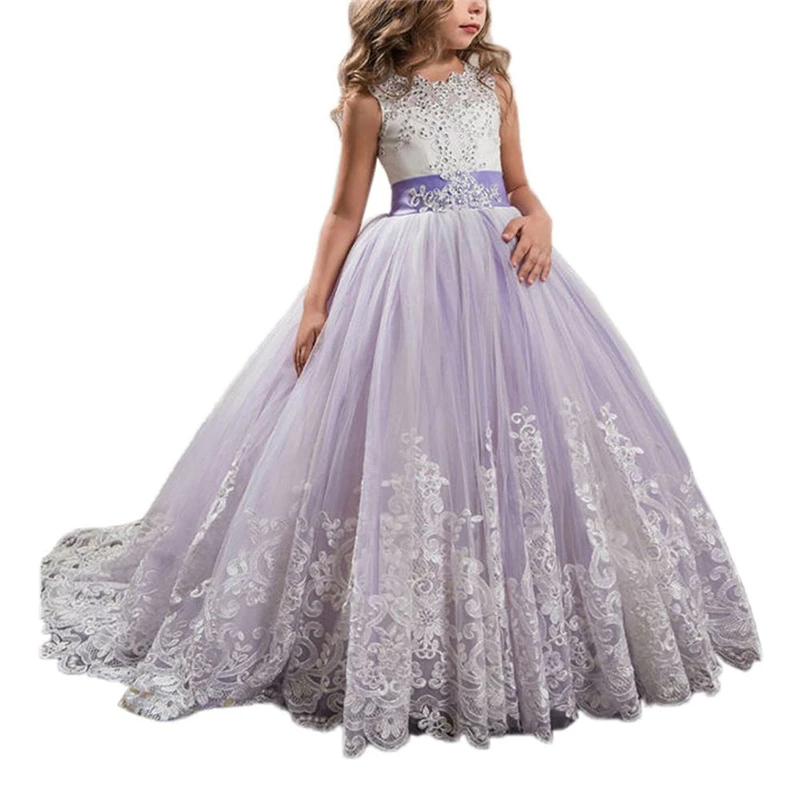  Long Dress Girl Summer Lace Girl Princess Bridesmaid Pageant Tutu Tulle Gown Party Wedding Dress Kids Dresses For Girl V4# (7)