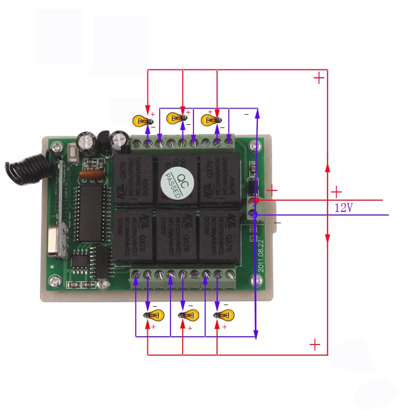 DC 12V Relay 6CH wireless RF Remote Control Switch Transmitter+Receiver Board-2