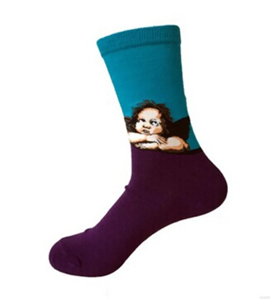 Новые художественные мужские и женские носки забавная Новинка Звездная ночь винтажные Ретро хлопковые носки - Цвет: Зеленый