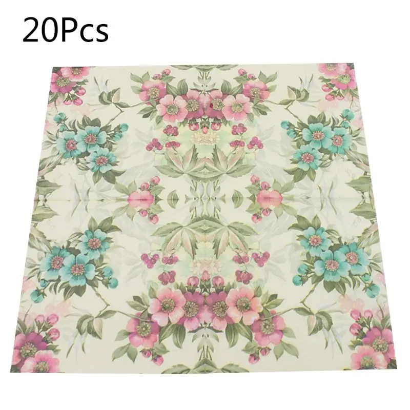 

20 Pieces Disposable Printed Square Tissue flower Pattern Party Festive Celebration Paper Napkins Tableware Supply