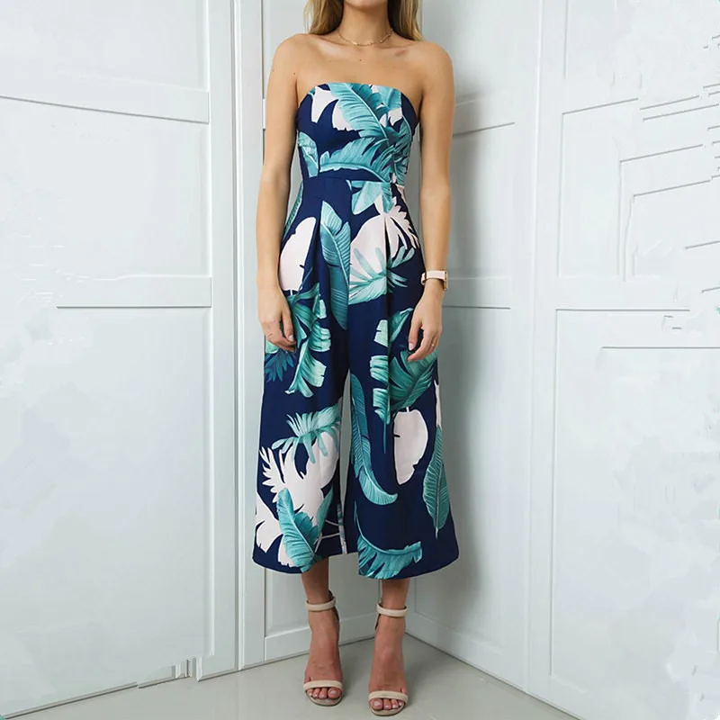 Echoine Women Jumpsuit Floral Print Sexy Strapless Off Shoulder Chiffon Loose Long Wide Leg Pants Lady Elegant Romper Streetwear Echoine Women Jumpsuit Floral Print Sexy Strapless Off Shoulder Chiffon Loose Long Wide Leg Pants Lady Elegant Romper Streetwear