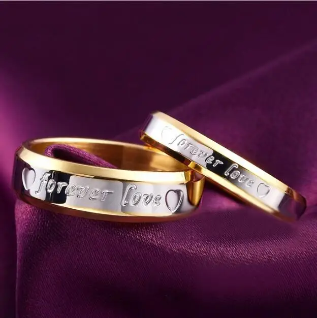 Best SMTCAT Wedding Rings for Women Men Jewelry Heart Forever Love Engraved Stainless Steel Gold color Engagement Couple Set 2pcs