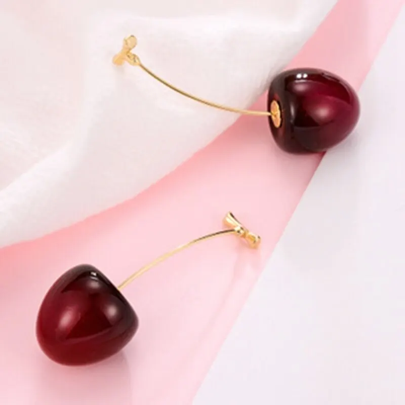 

Resin Cute Romantic Round Cherry Dangle Earrings Red Cherry Fruit Earrings Bohemian Earrings For Women Drops Earrings