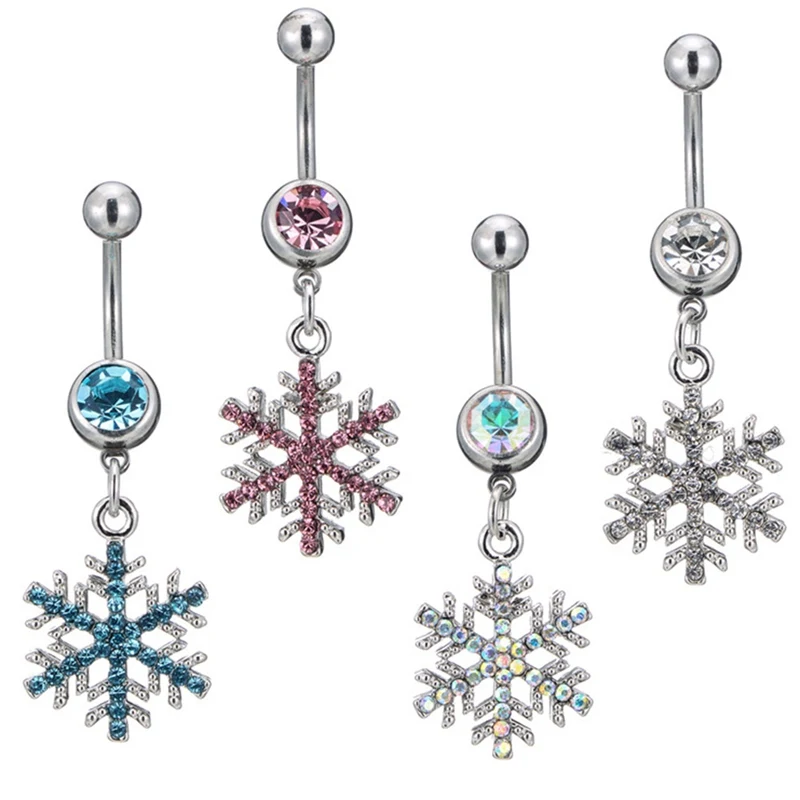 

Crystal Snow Flake Belly Button Rings Trendy Navel Piercing Ombligo Women AAA Zircon Snowflake Belly Piercing Body Jewelry Gift