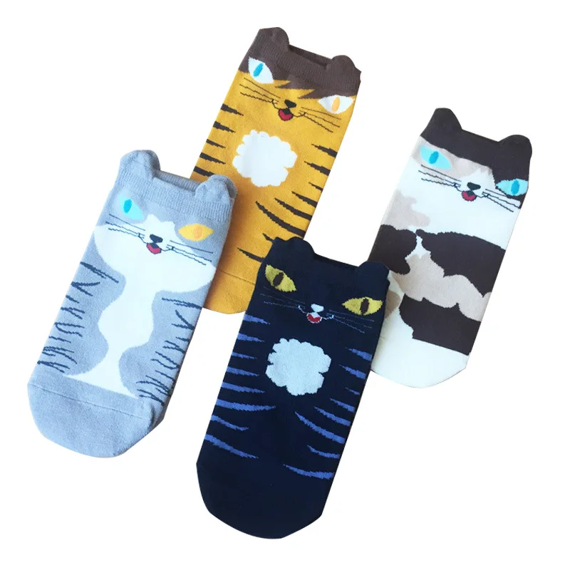 

New ladies cartoon socks small wild cat cotton three-dimensional socks cute boat socks