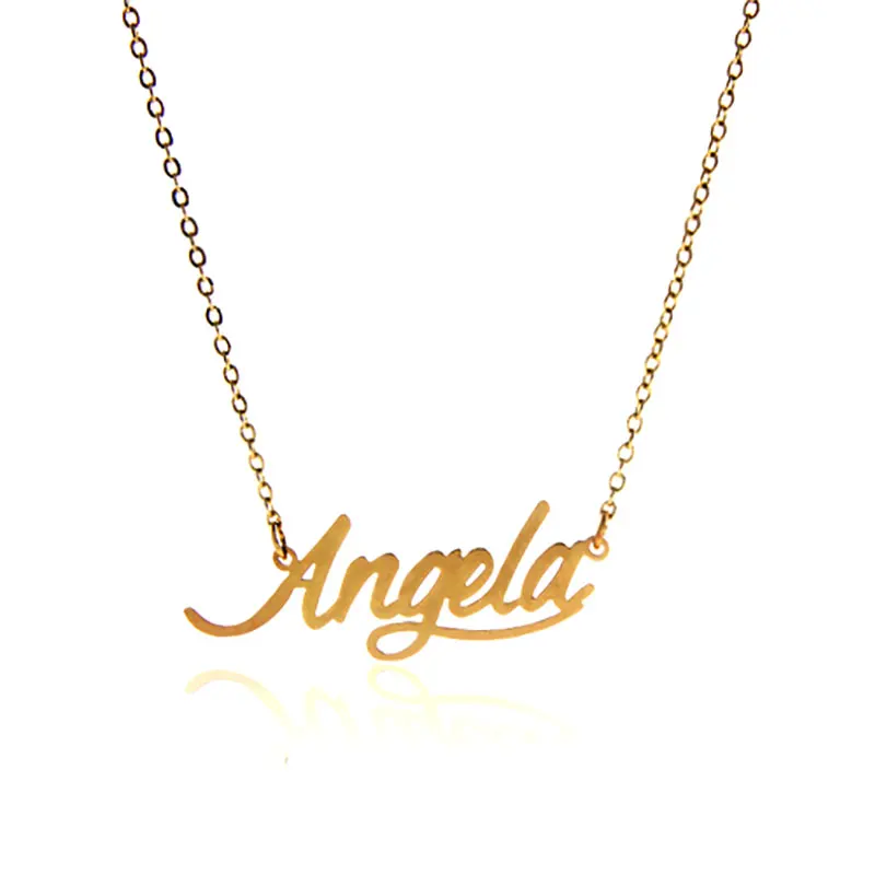 

2015 Women Personalized Nameplate Necklace " Angela " Stainless Steel Gold Pendant Customized Name Necklace ,NL-2397