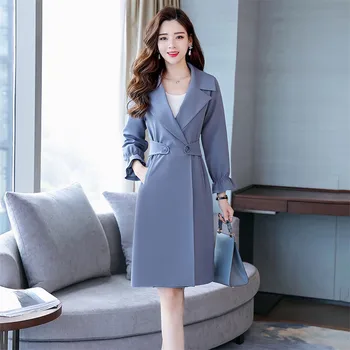 

2019 New Elegant Women Windbreaker Long Section Korean Version The Spring And Autumn Women Body Temperament Women Jacket NO943