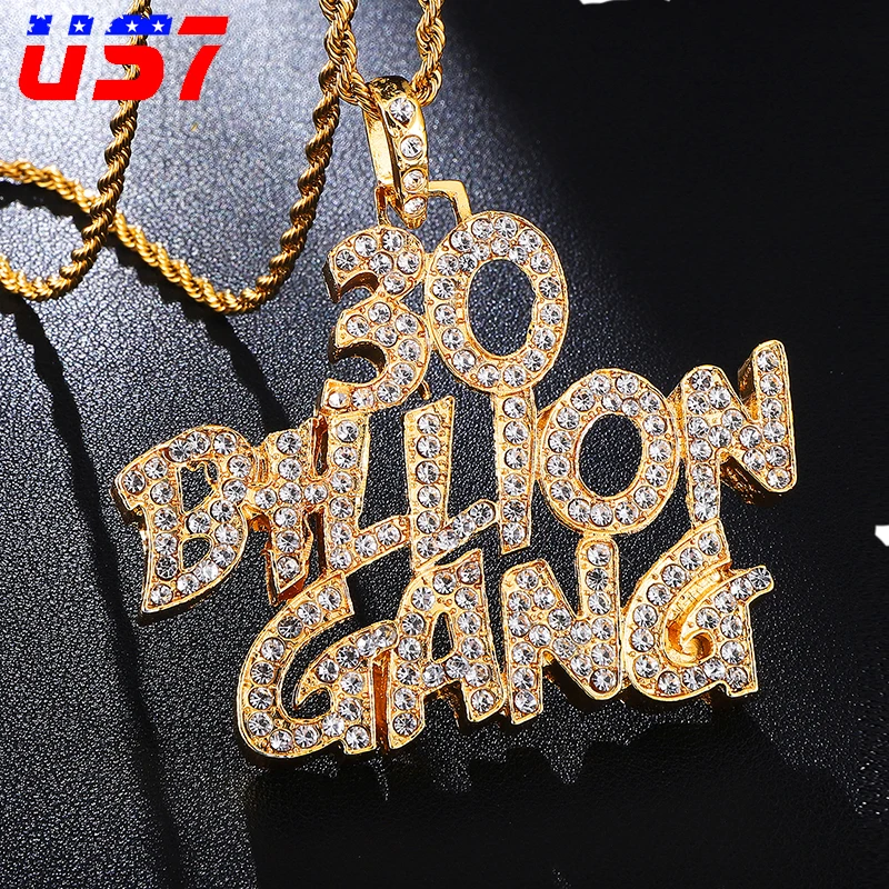 US7 полный со стразами буквы Bling льдом Rope Chain, подвески и ожерелья для Для мужчин ювелирные изделия из золота Цвет