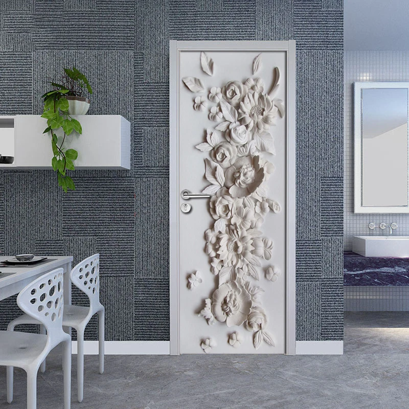 Креативный DIY 3D Рельефный цветок Дверь Наклейка Настенная бумага наклейка ПВХ самоклеящаяся Водонепроницаемая виниловая настенная бумага художественный Декор