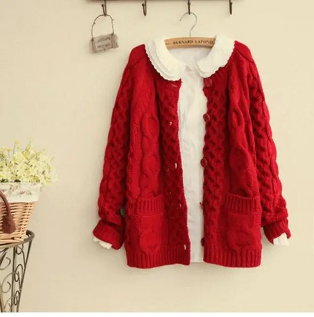 

New Autumn Winter Korean Fashion Thick Womens Long Sleeve Loose Small Short Knitted Cardigan Sweater Jacket Pull Femme 4 Colors