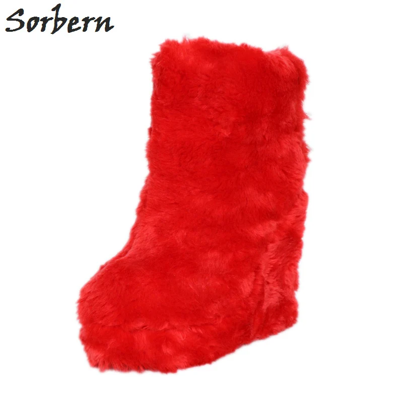 

Sorbern Red Fur Ankle Boots For Women Wedges Boot Unisex Thick Platform Short Booties Fetish High Heels Custom Size Eu33-48