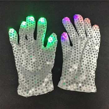 

2pieces=1pair Fashion 2018 Colorful LED Gloves Finger Toys Lighting Glove LED Paillette Light Nightclub Disco Dancer Gloves