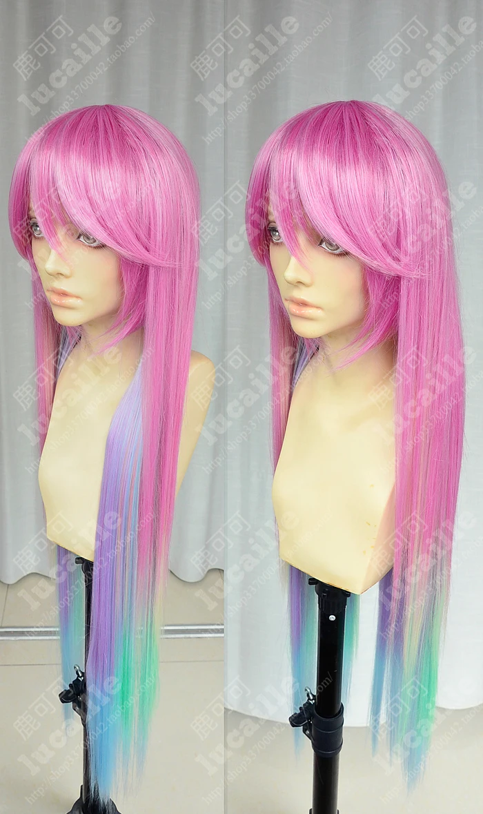  Anime No Game No Life Jibril Cosplay Wig Long Rainbow Gradient Heat Resistant Synthetic Hair Wigs +