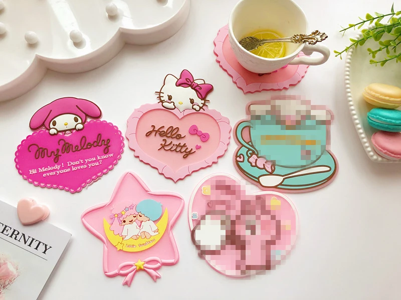 Новые силиконовые мультфильм рисунок «Hello Kitty» My Melody Две звезды Кубок Coaster Кухня место Коврики Таблица Коврики Миньоны Чай подстаканник