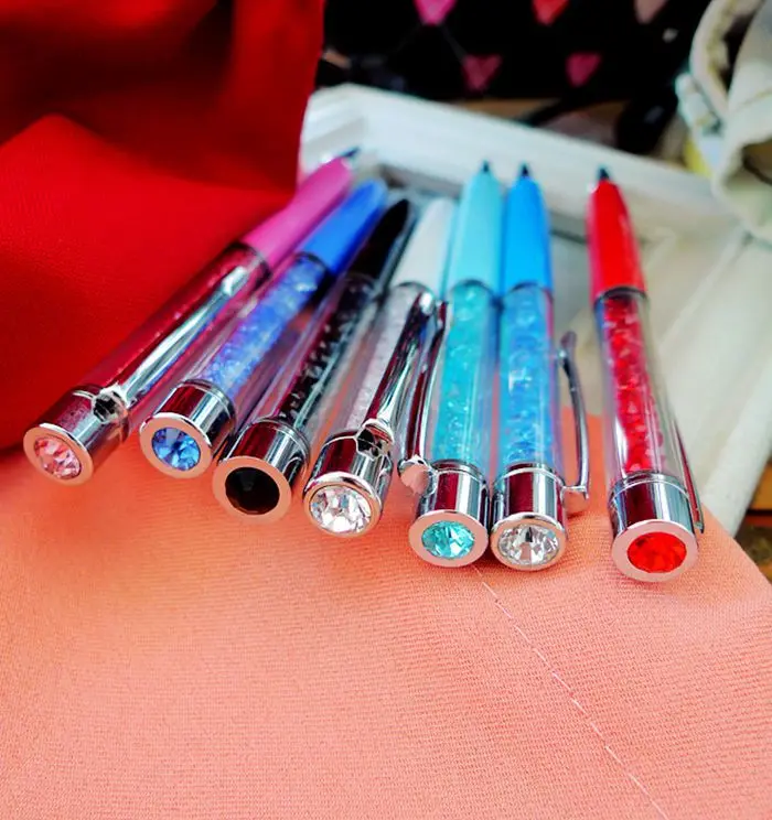 

10Colors New Promotion Gift Ballpoint Pen with Top bling Diamond Crystal Metal brand Pen Lovers Logo Signature free shipping