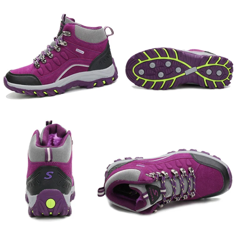 Унисекс Зимние плюшевые водонепроницаемые туристические ботинки Для мужчин замшевые открытый кроссовки Для женщин спортивные походы пара обувь для прогулок