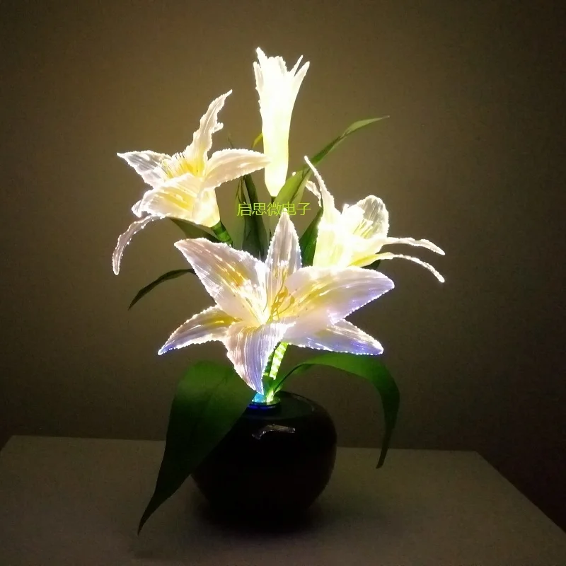 LED Silk Lily Handmade Artificial Flower changeable emit color Wedding