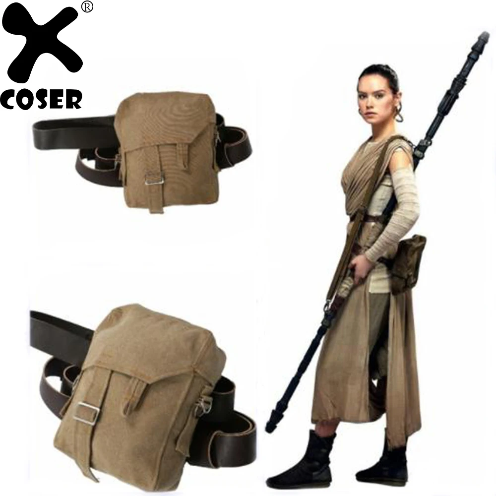 

XCOSER Star Wars Rey Cosplay Bag with PU Leather Belt Brown Canvas Rey Sidebag The Force Awakens Cosplay Costume Accessories