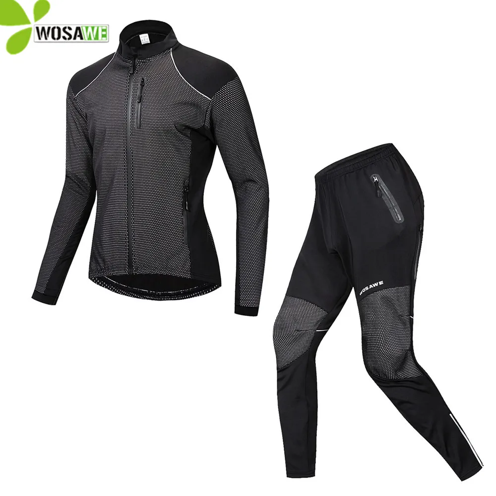 WOSAWE Black Thermal Winter Cycling Jackets Set Men Water Repellent Windbreaker Pants Suits Thin Fleece Sports Bike Clothing WOSAWE Black Thermal Winter Cycling Jackets Set Men Water Repellent Windbreaker Pants Suits Thin Fleece Sports Bike Clothing