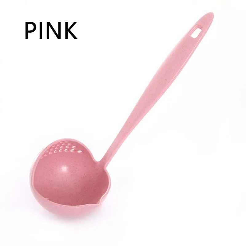 Colanders Горячая 2 в 1 длинная ручка ложка для супа домашнее сито для приготовления пищи дуршлаг для кухни горячий горшок Совок пластиковый ковш посуда - Цвет: Розовый