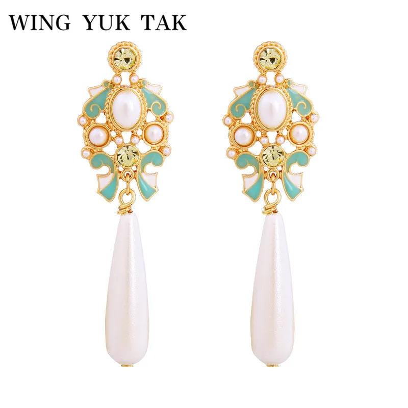 

wing yuk tak Bohemian Ethnic Earrings For Women White Simulated Pearl Wedding Earrings Female Statement Jewelry Christmas Gift
