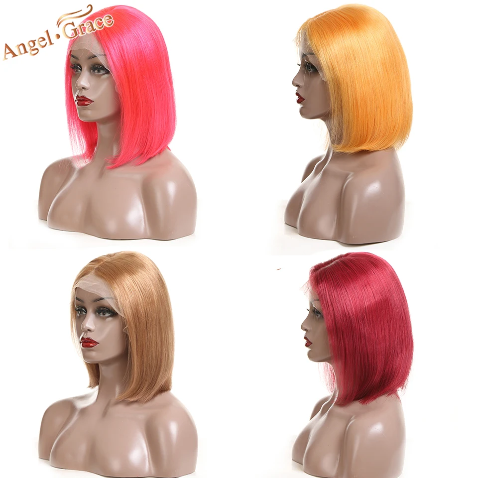 Angel Grace Hair красочный короткий парик-Боб перуанские прямые волосы прямые кружевные передние человеческие волосы парики для женщин боб парики на кружеве