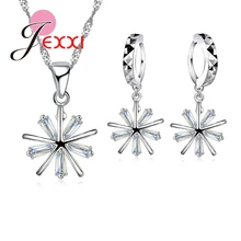 Хорошее качество, 925 пробы, серебряные ювелирные наборы, прозрачный Снежный кулон, ожерелье и 1 пара, обруч, висячие серьги, подарки на годовщину