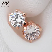 Шесть когтей 5 мм 0.5ct CZ Кристалл розовое золото цвет серьги гвоздики Кристалл Свадебные украшения для женщин brincos E036 E035