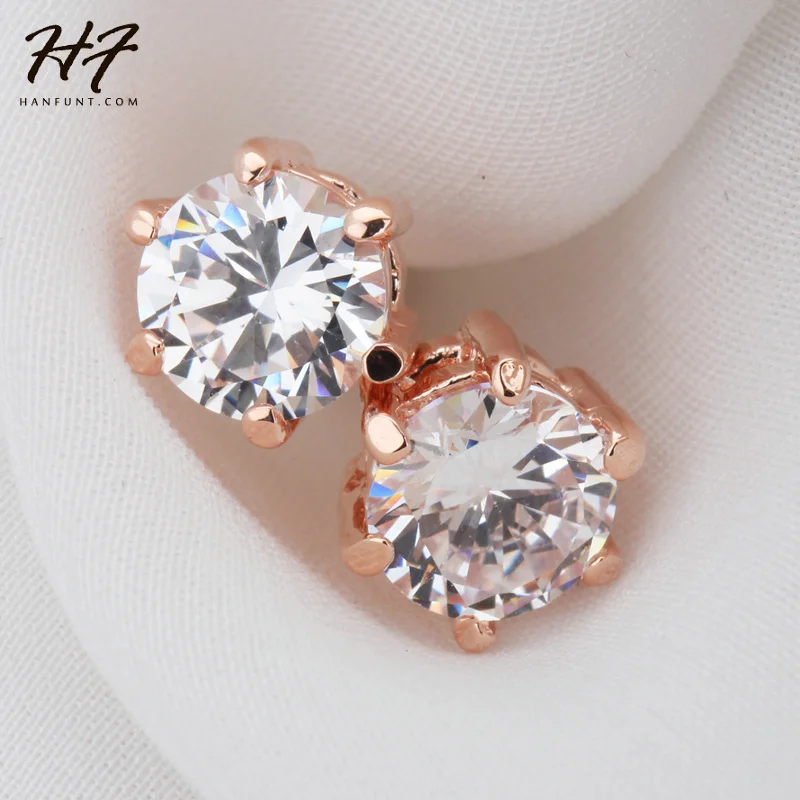 Six Claws 5mm 0.5ct CZ Crystal Rose Gold Color Stud Earrings Wedding Jewelry For Women E036 E035