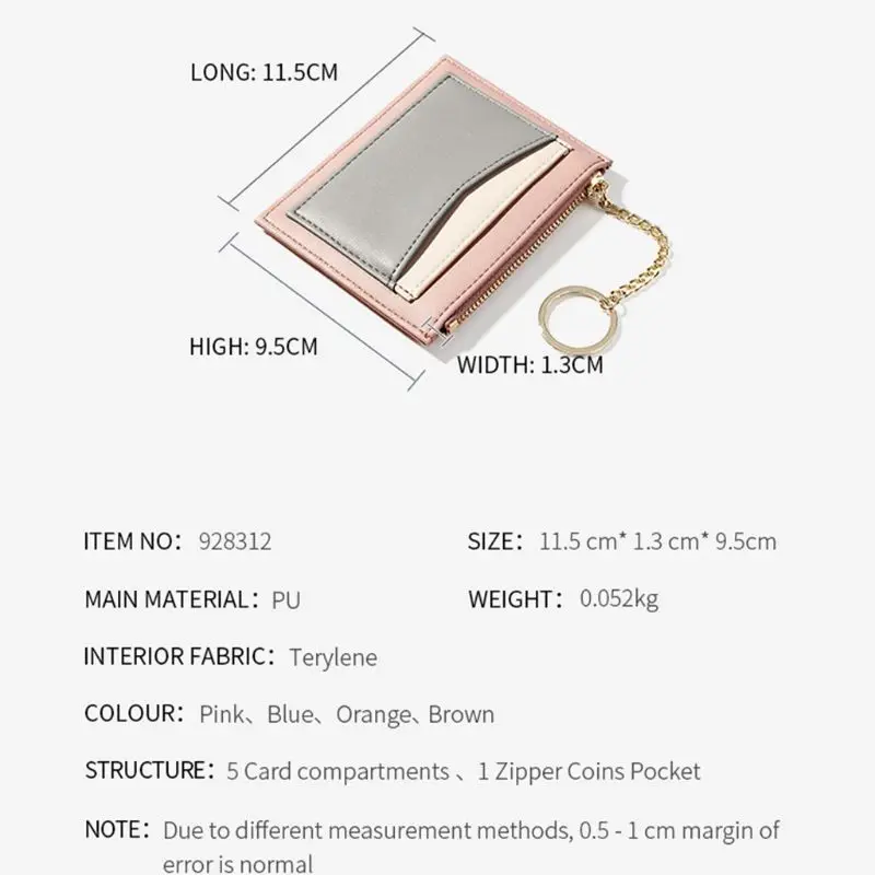 Women Mini Slim Leather Card Holder Front Pocket Fashion Lady Girls Small Wallet Bus Card Coin Holder Change Purse with keychain